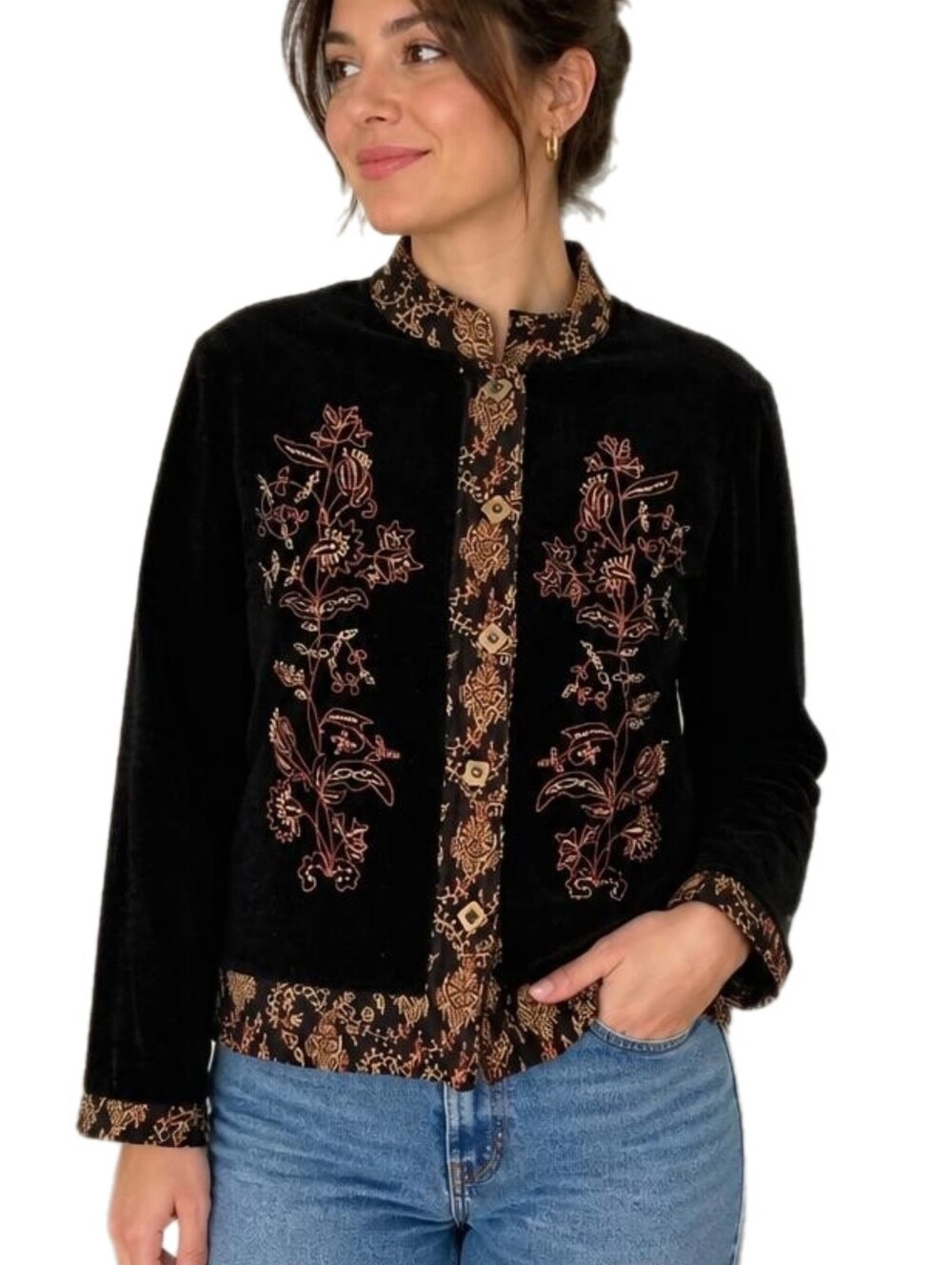 Y2K White Stag Embroidered Velvet Jacket Size M